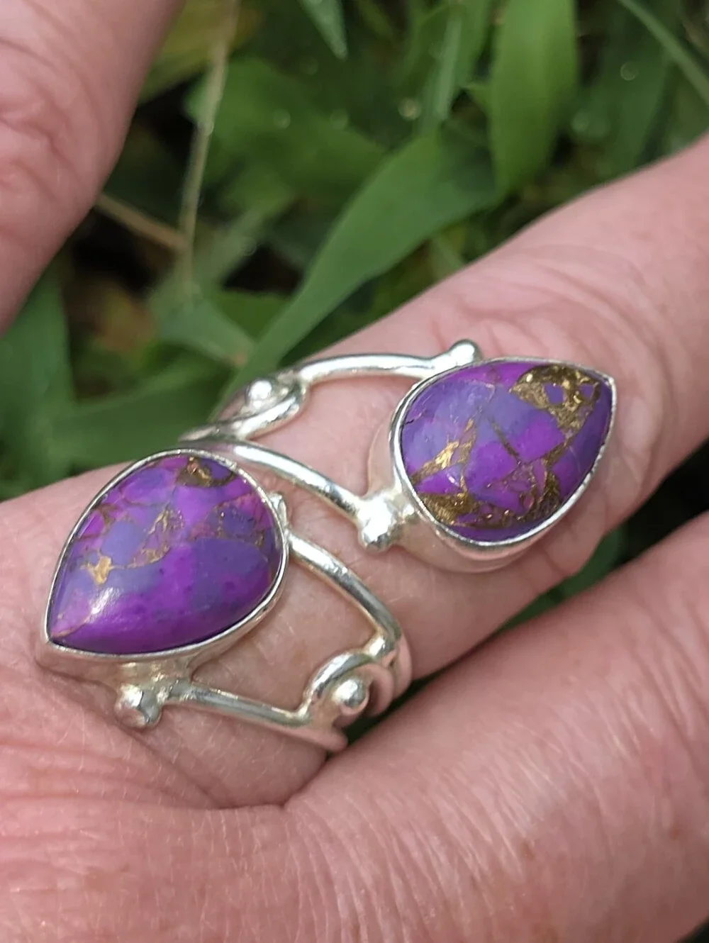 Purple Copper Turquoise Double-Stone Ring In 925 Sterling Silver (7)